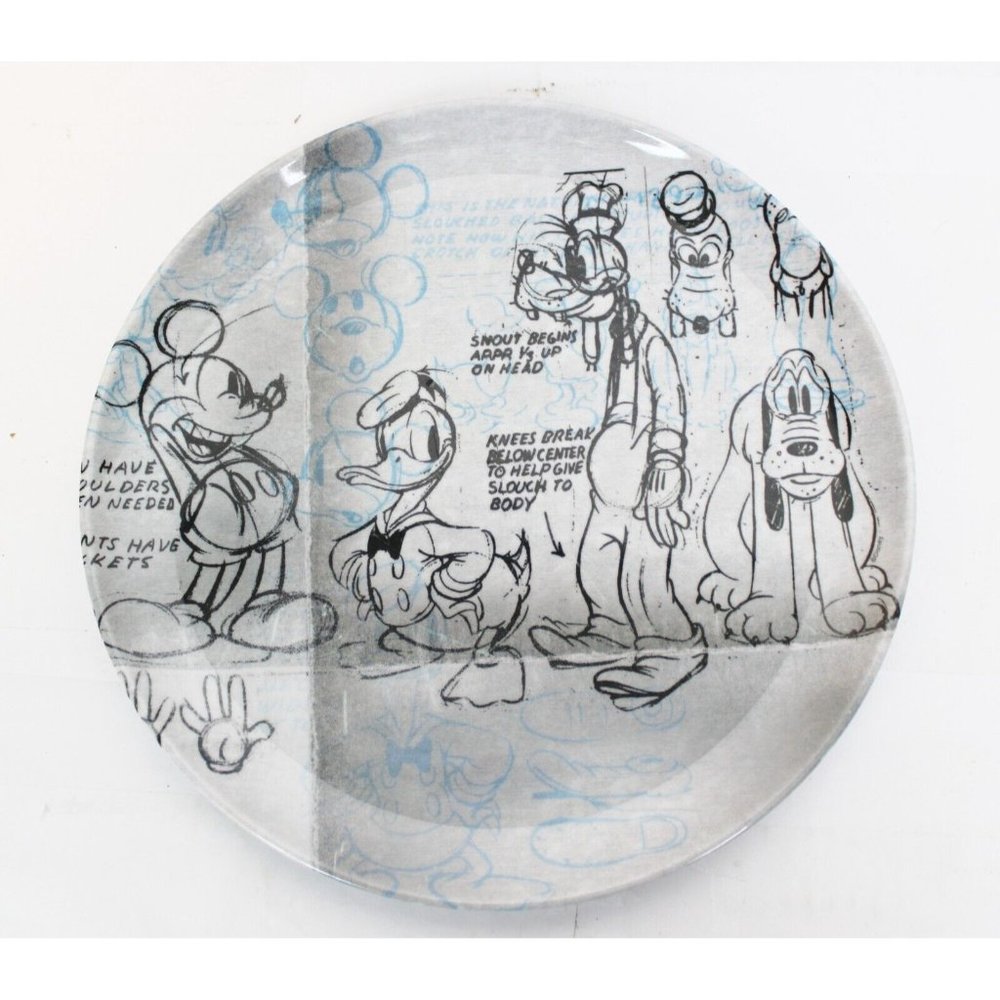 Zak! Designs Disney Dinner Plate Sketch Mickey Minnie Mouse Pluto Donald Duck